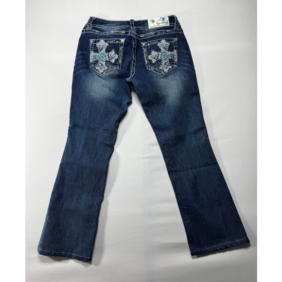 Grace in L.A. Women's Embroidered Bootcut Blue Denim Jeans - Size 27x26 - Picture 2 of 8